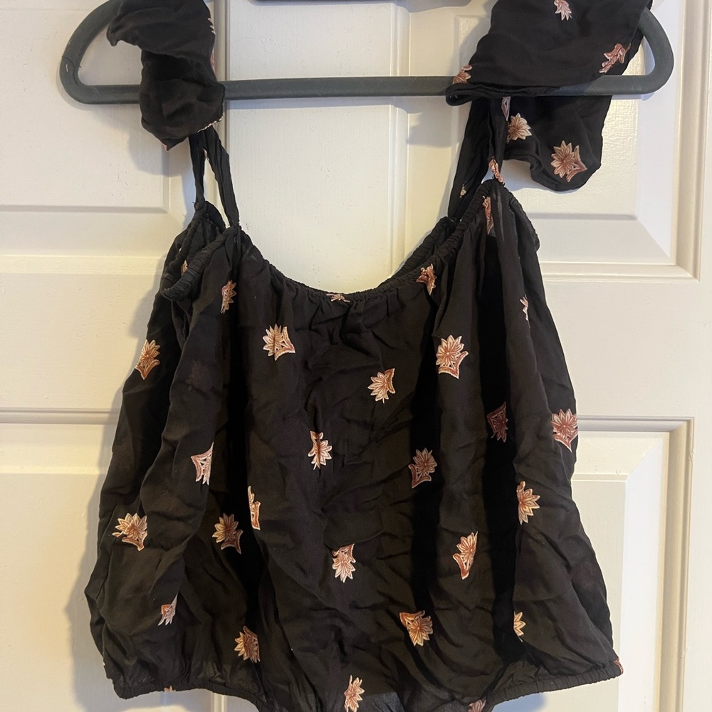 Muse Black Top with Pink Floral Details
